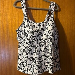 Lands' End Black and White tankini top 2XL
